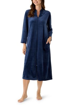 Miss Elaine Women's Luxe Fleece Long Zip Robe, Navy Blue, XL