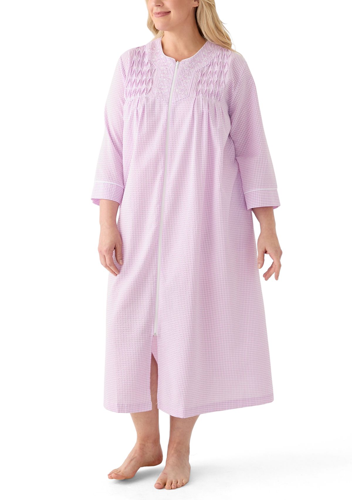 Plus Size Seersucker Long Zip Robe