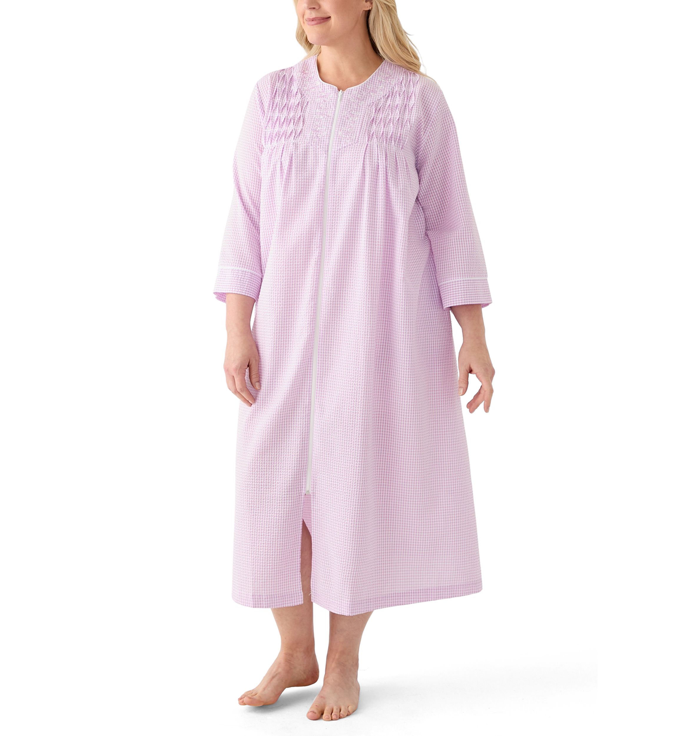 Plus Size Seersucker Long Zip Robe