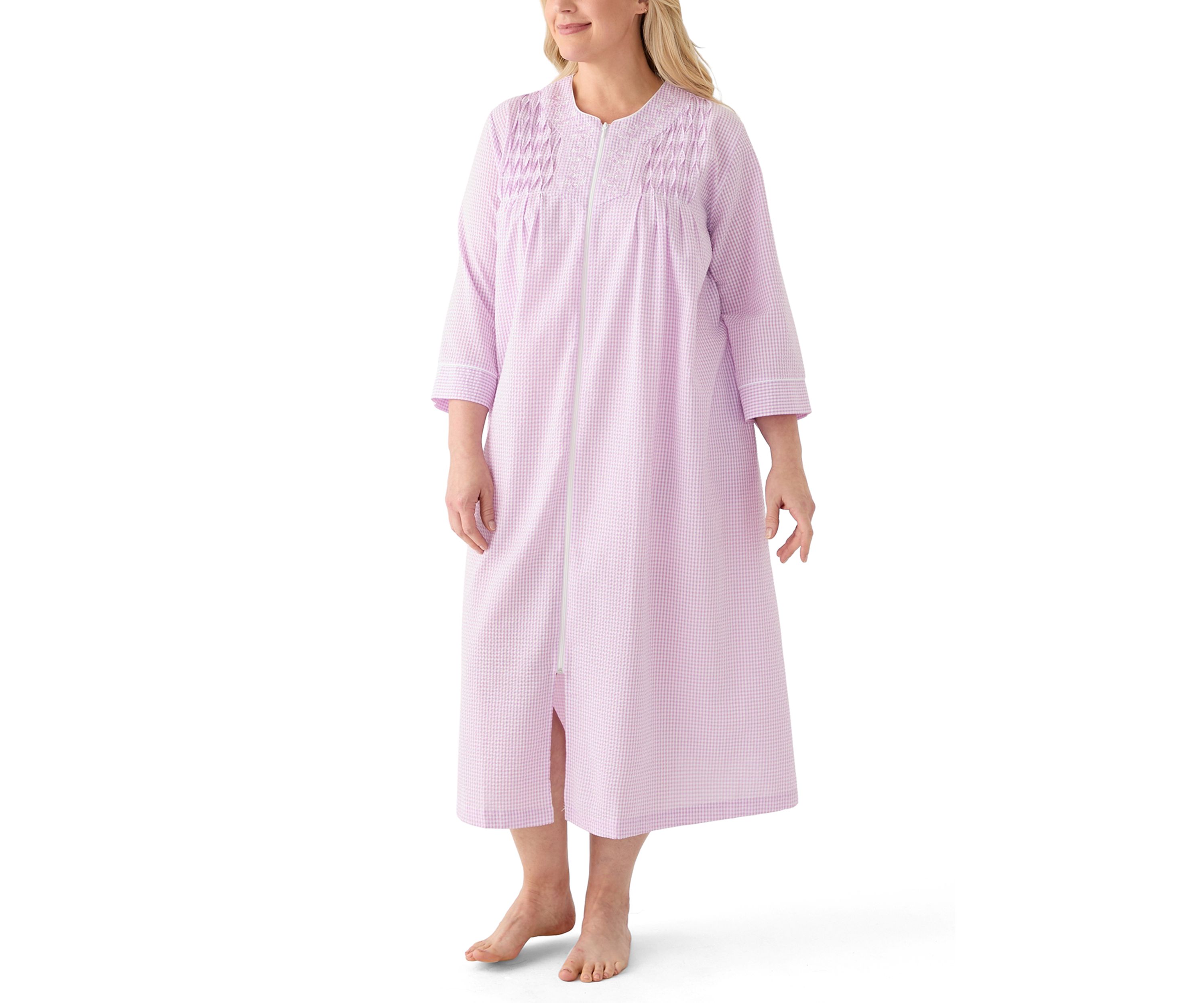 Plus Size Seersucker Long Zip Robe