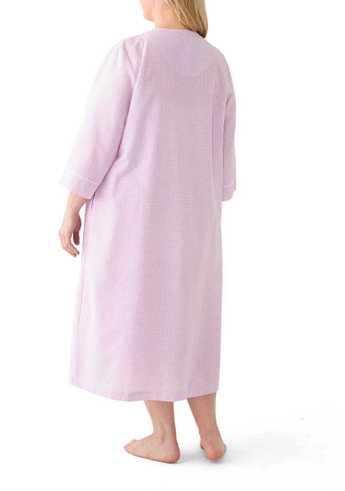 Plus Size Seersucker Long Zip Robe