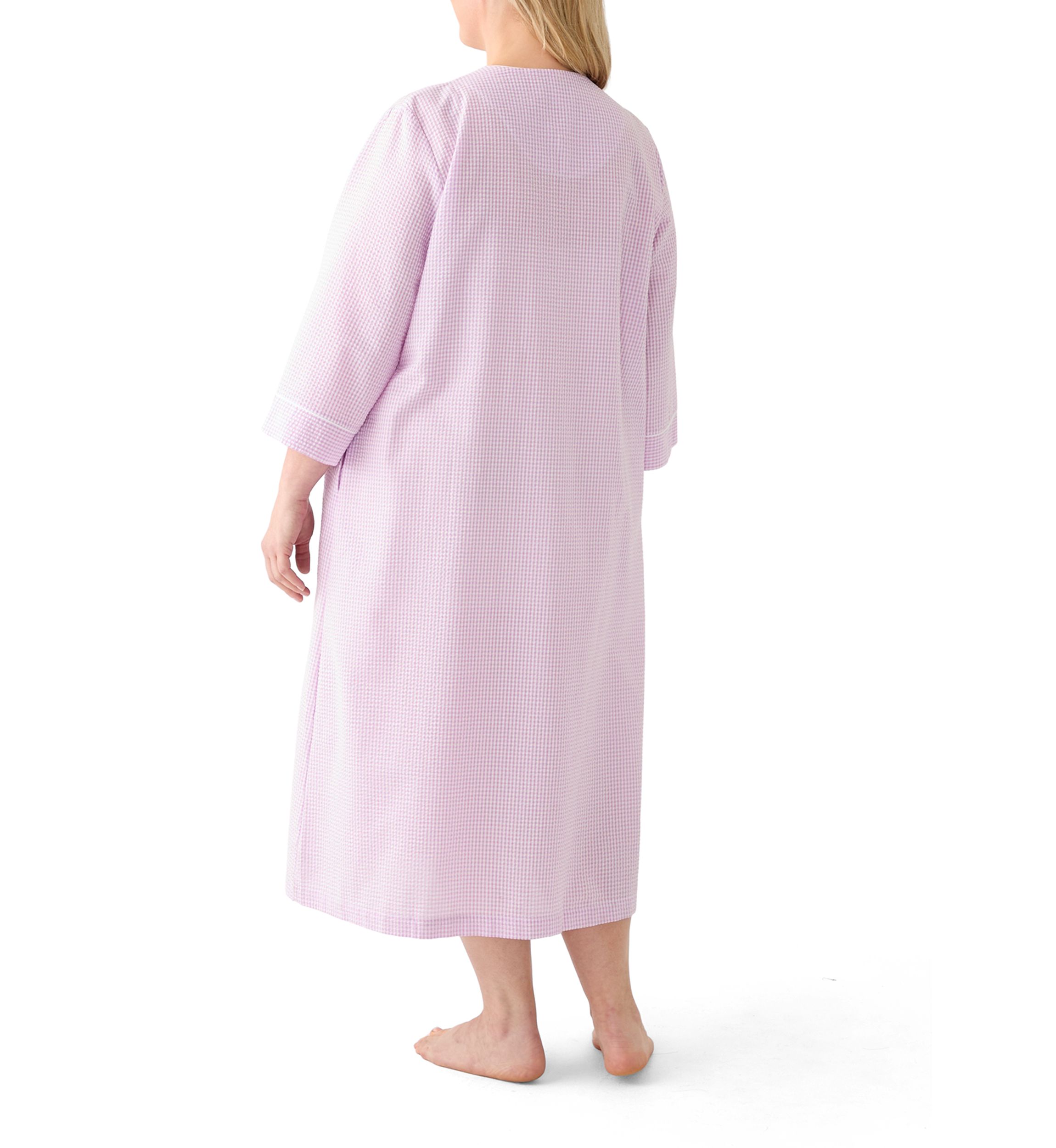 Plus Size Seersucker Long Zip Robe