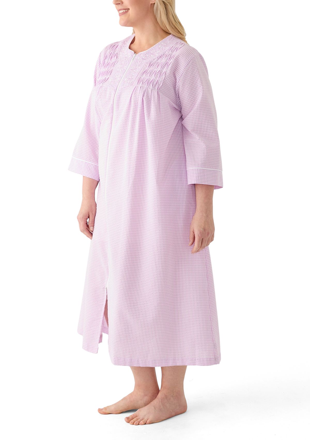Plus Size Seersucker Long Zip Robe