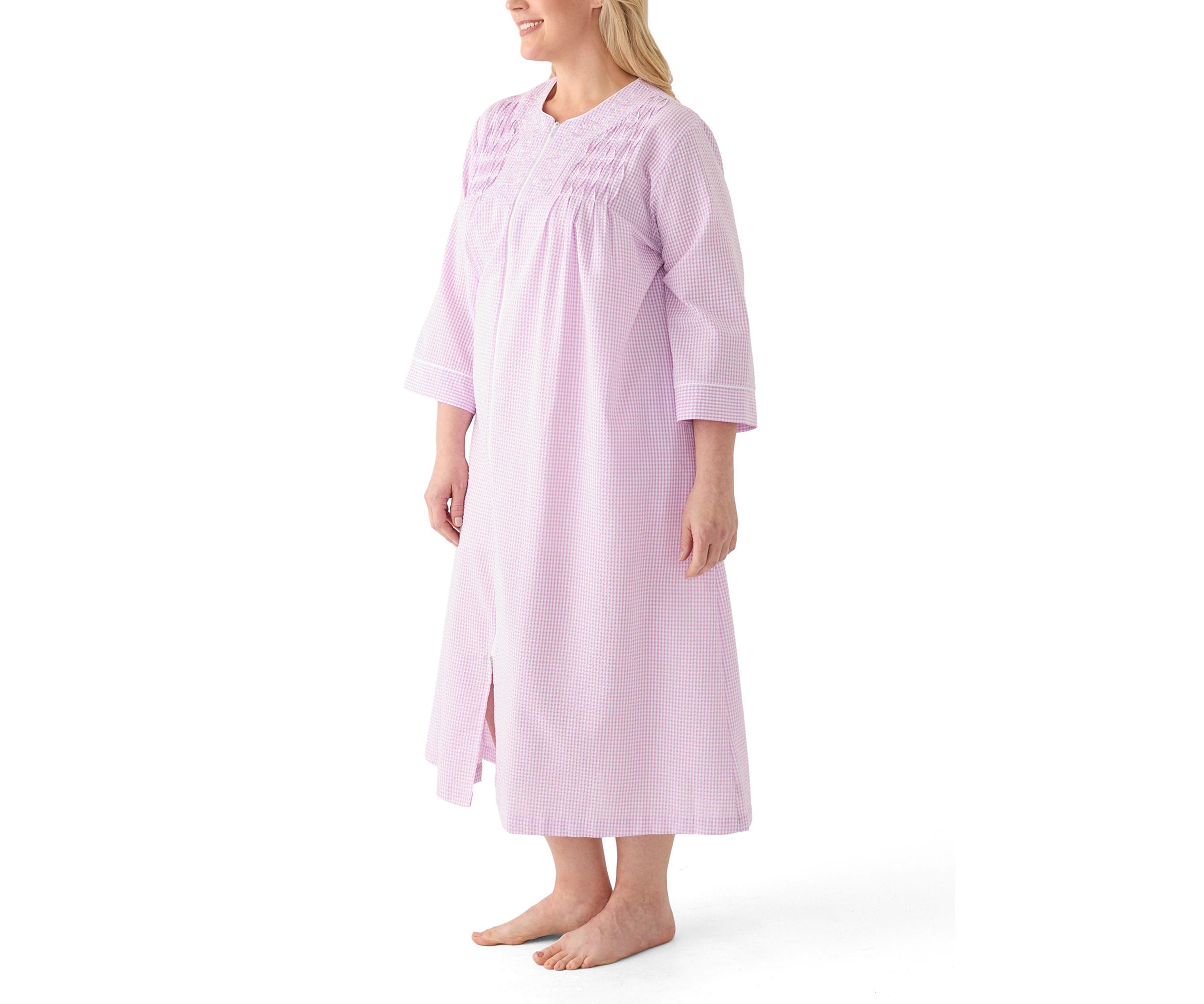 Plus Size Seersucker Long Zip Robe