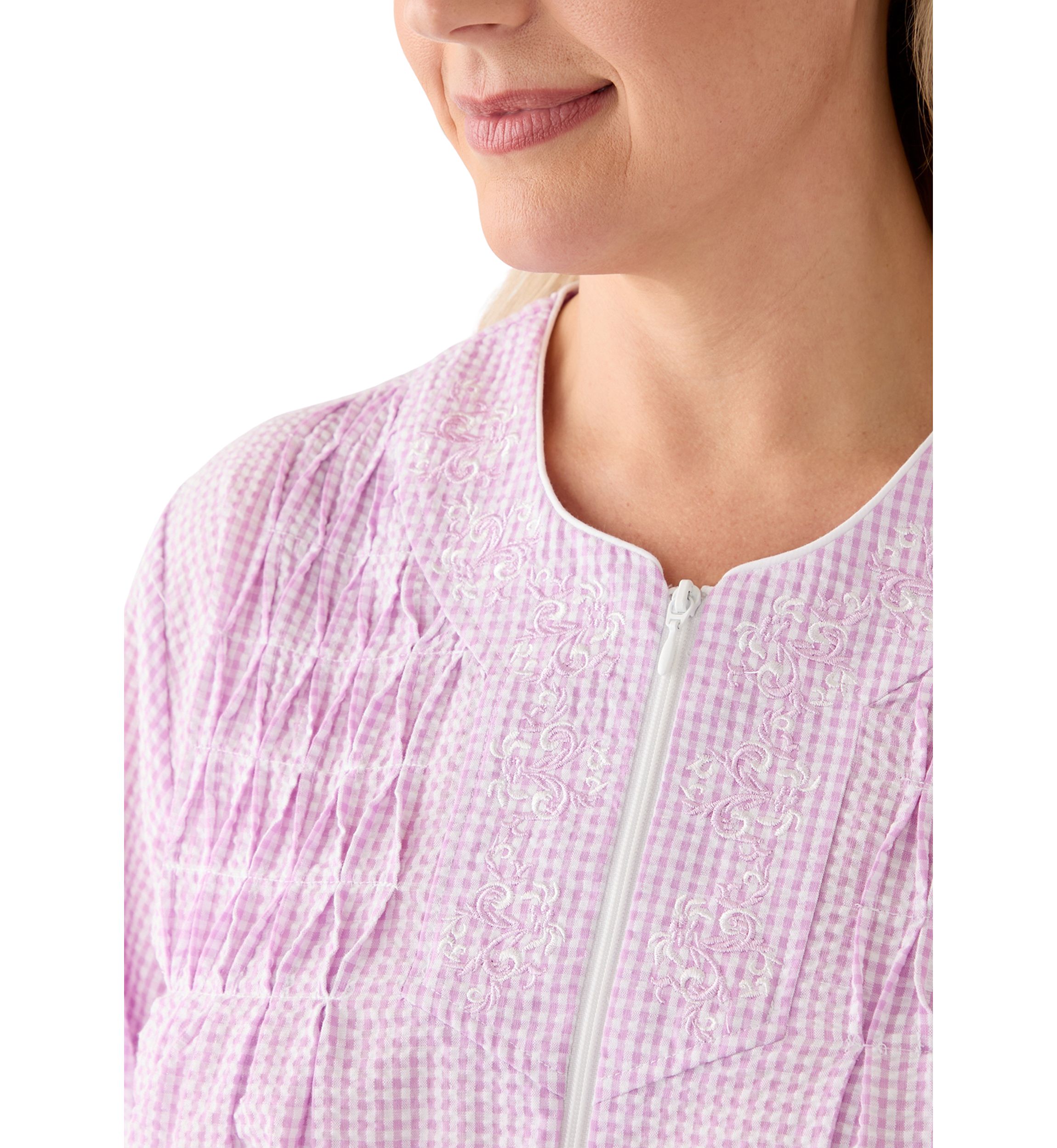Plus Size Seersucker Long Zip Robe