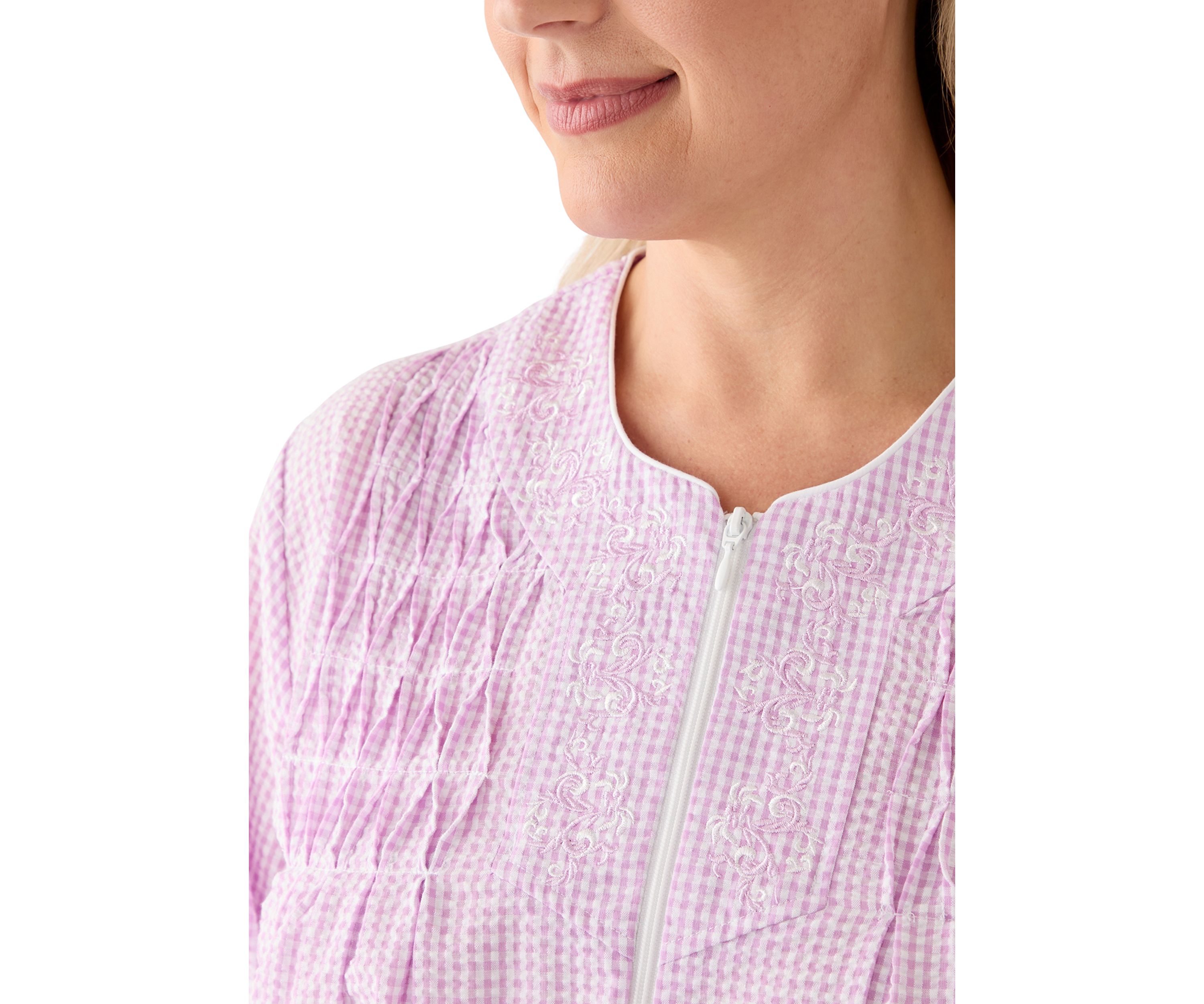 Plus Size Seersucker Long Zip Robe