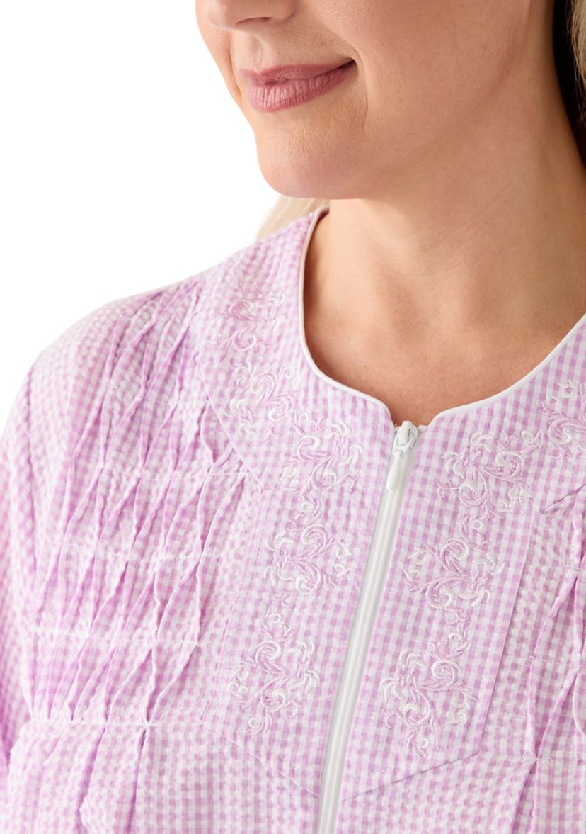Plus Size Seersucker Long Zip Robe