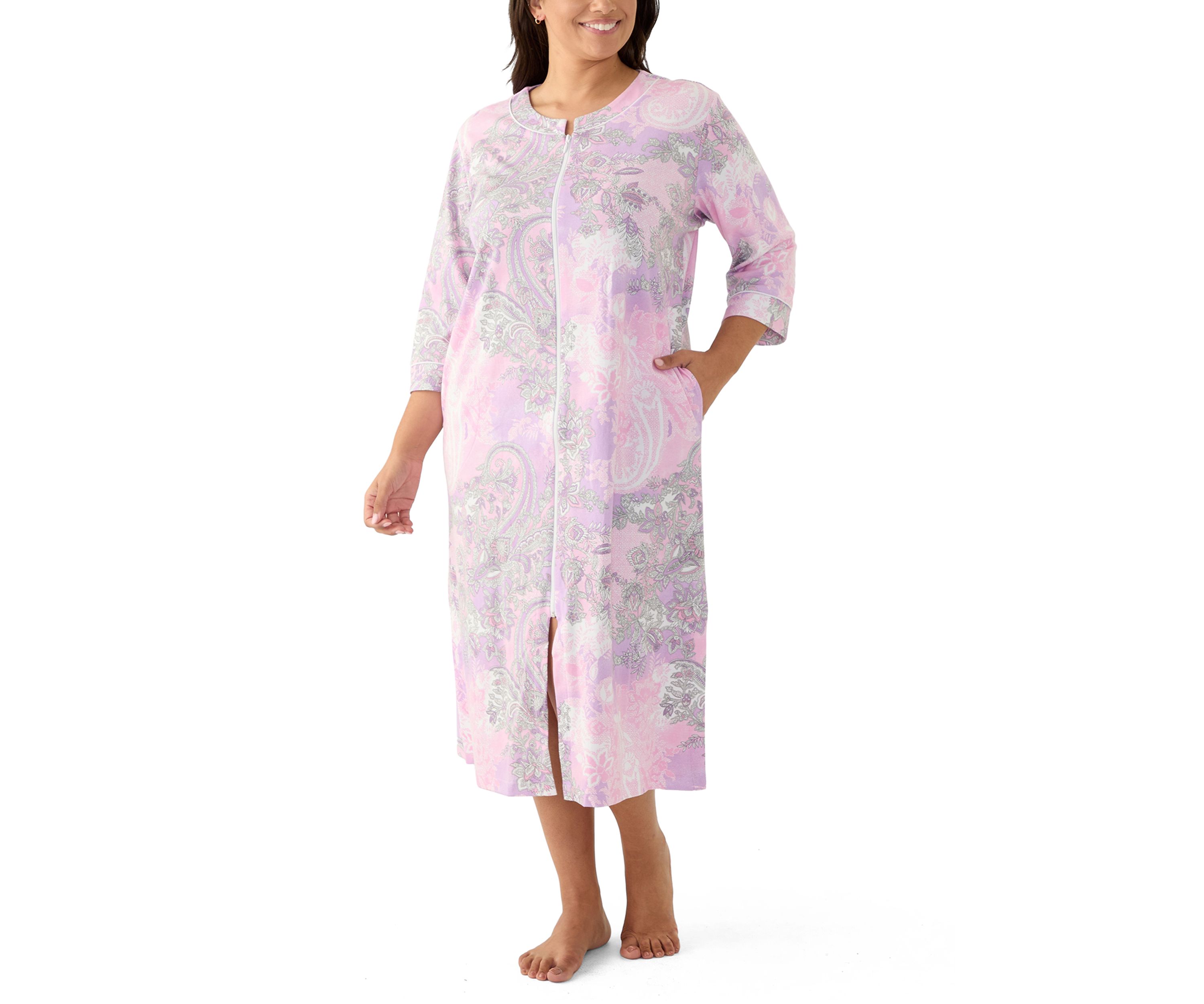 Plus Size Interlock Long Zip Robe