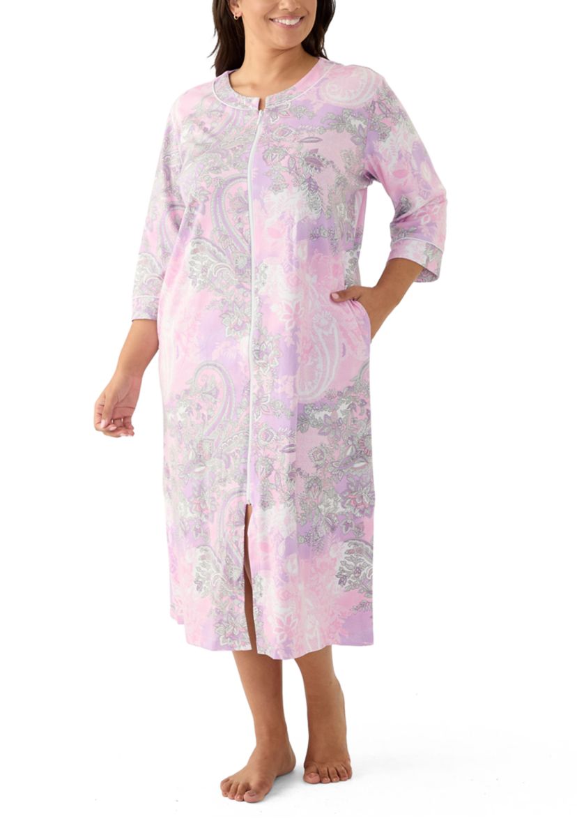 Plus Size Interlock Long Zip Robe