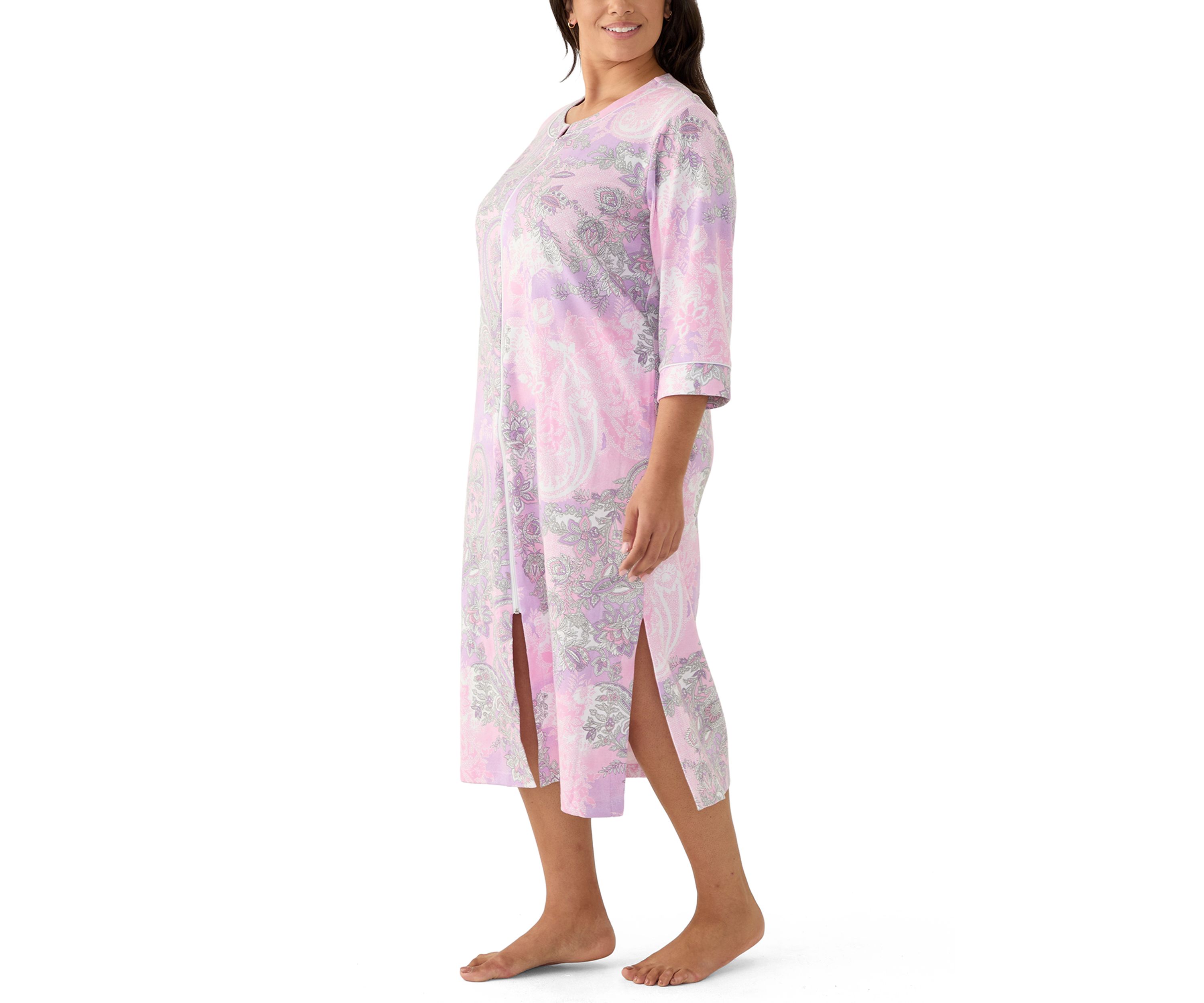 Plus Size Interlock Long Zip Robe
