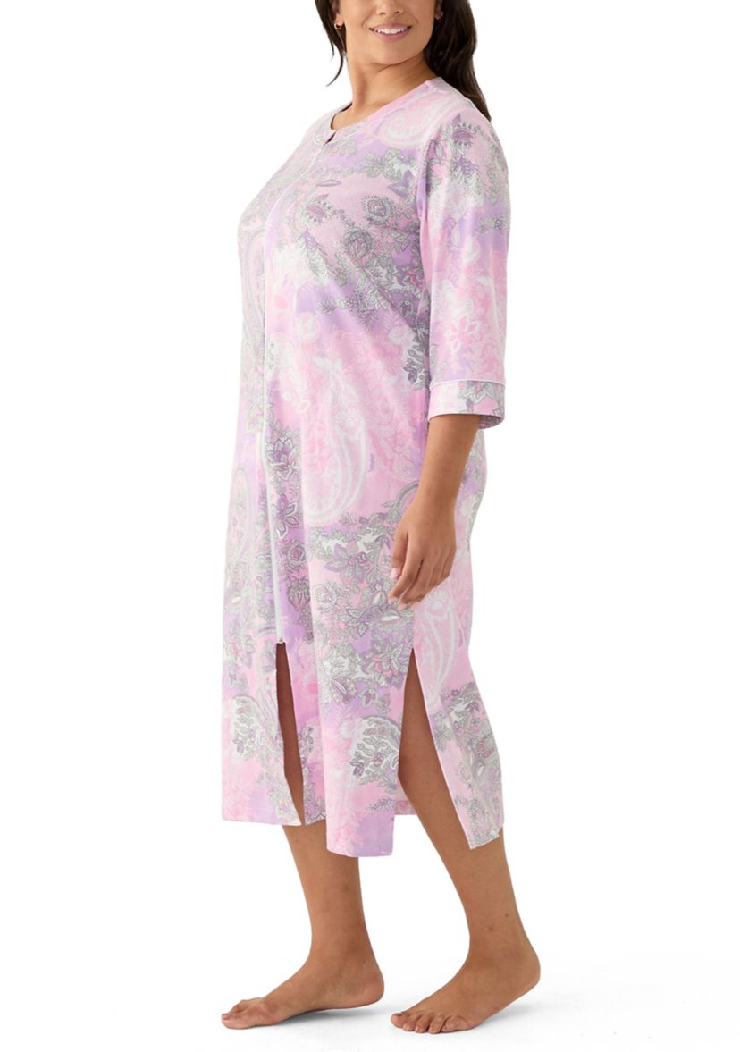 Plus Size Interlock Long Zip Robe