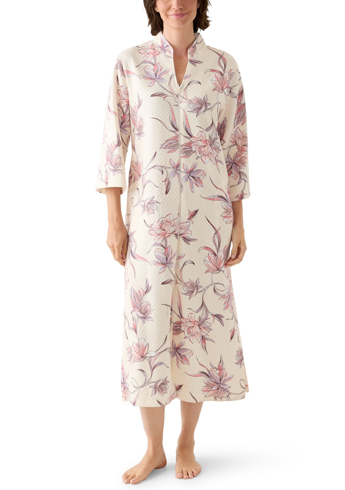 Womens Long Quilted Knit Zip Robe