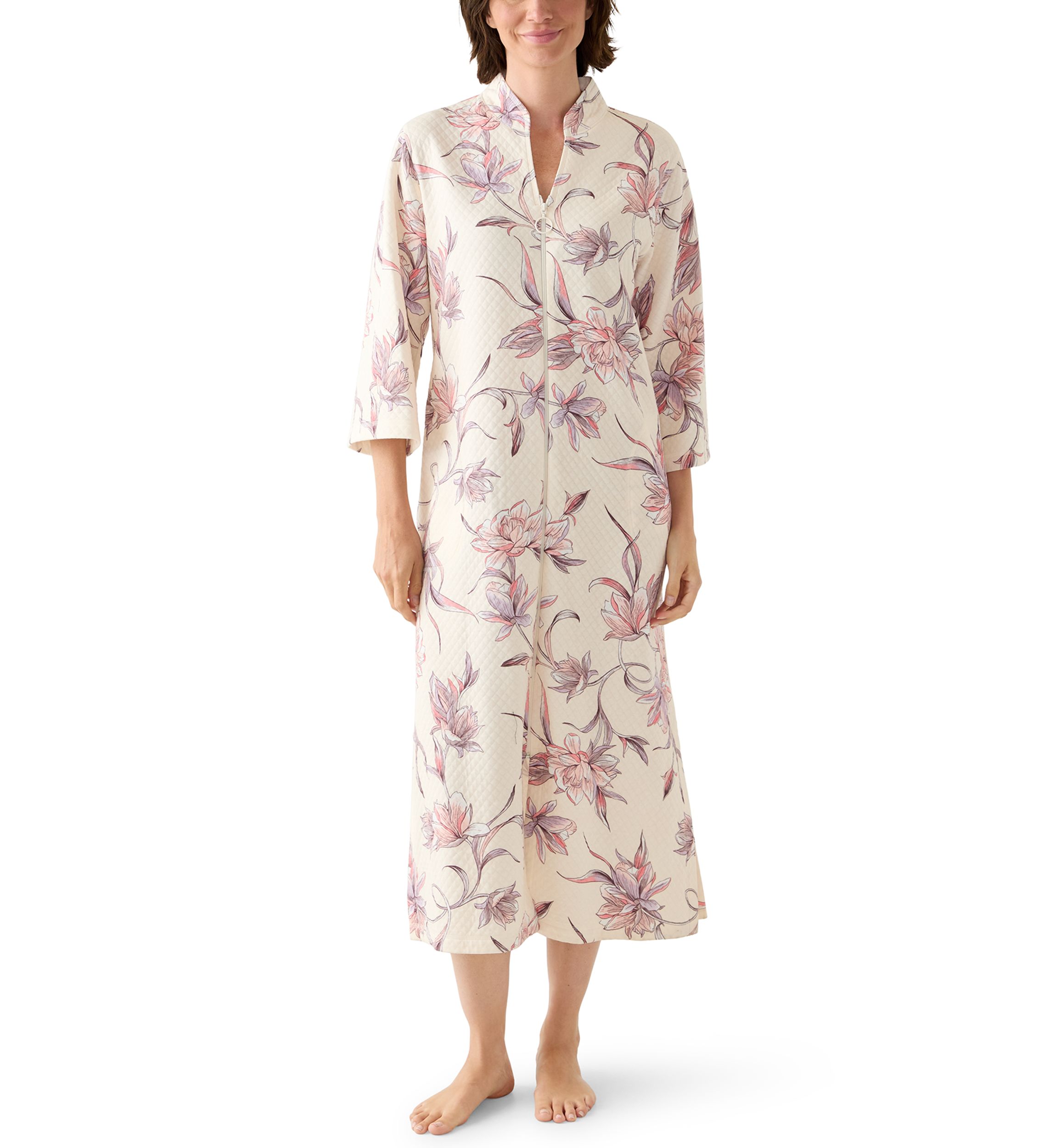 Womens Long Quilted Knit Zip Robe