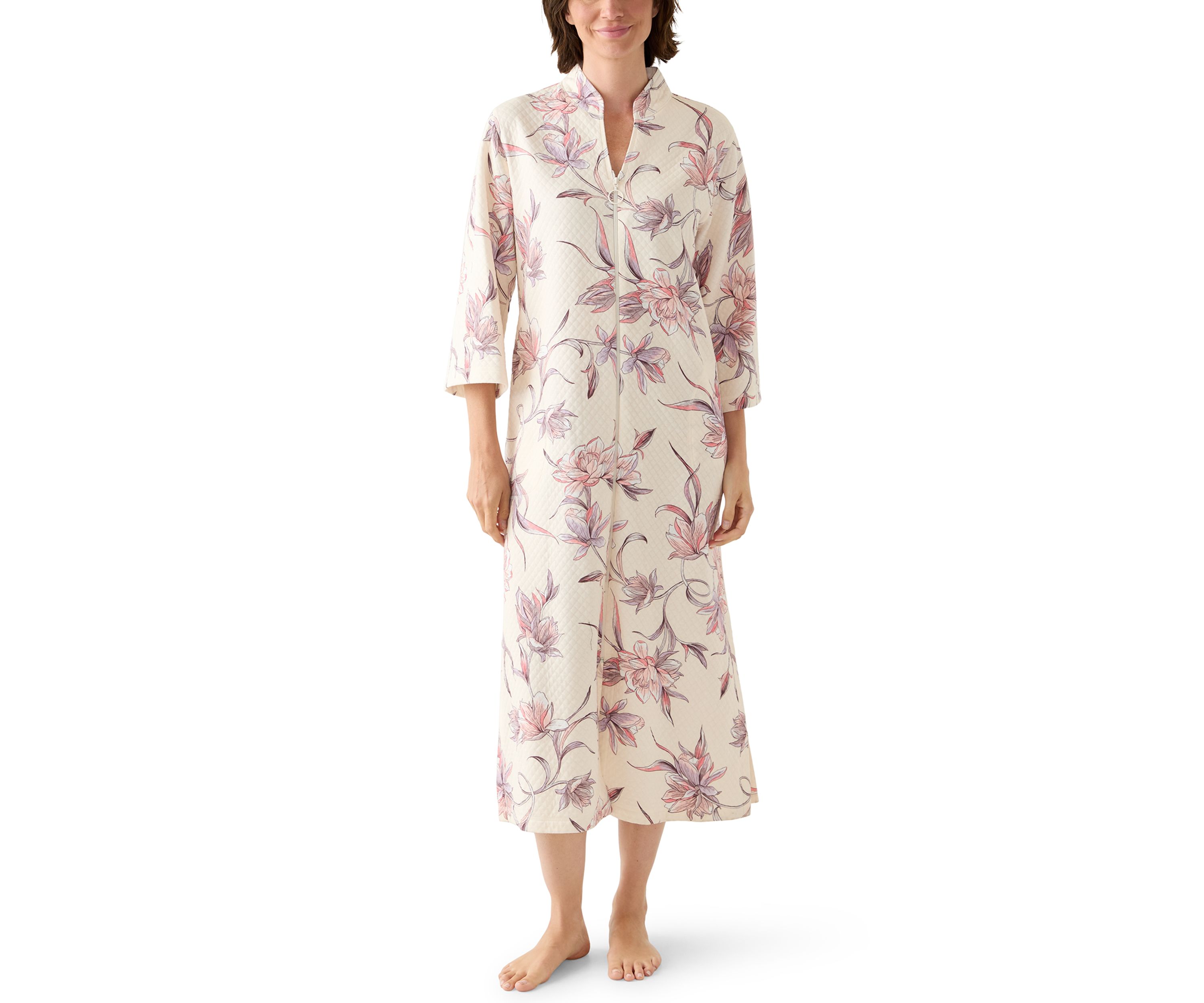 Womens Long Quilted Knit Zip Robe