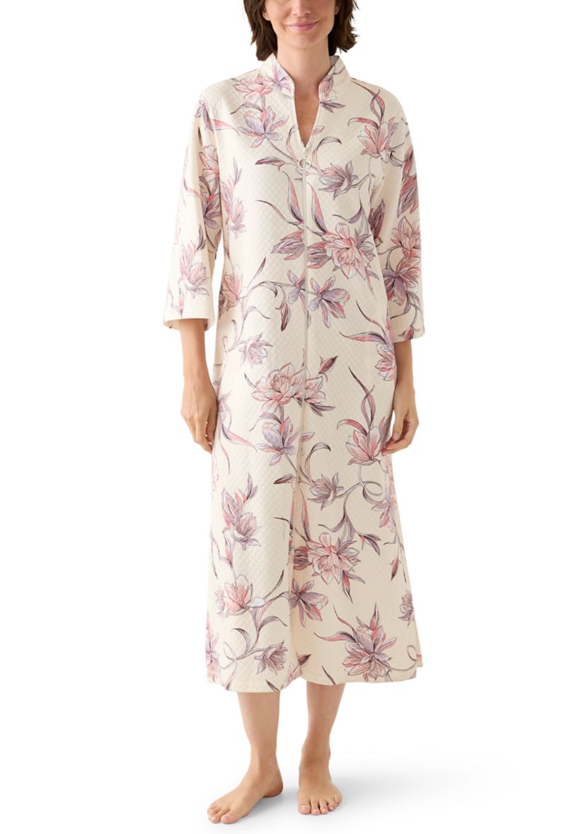 Womens Long Quilted Knit Zip Robe