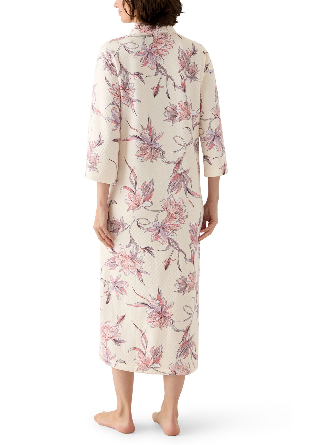 Womens Long Quilted Knit Zip Robe