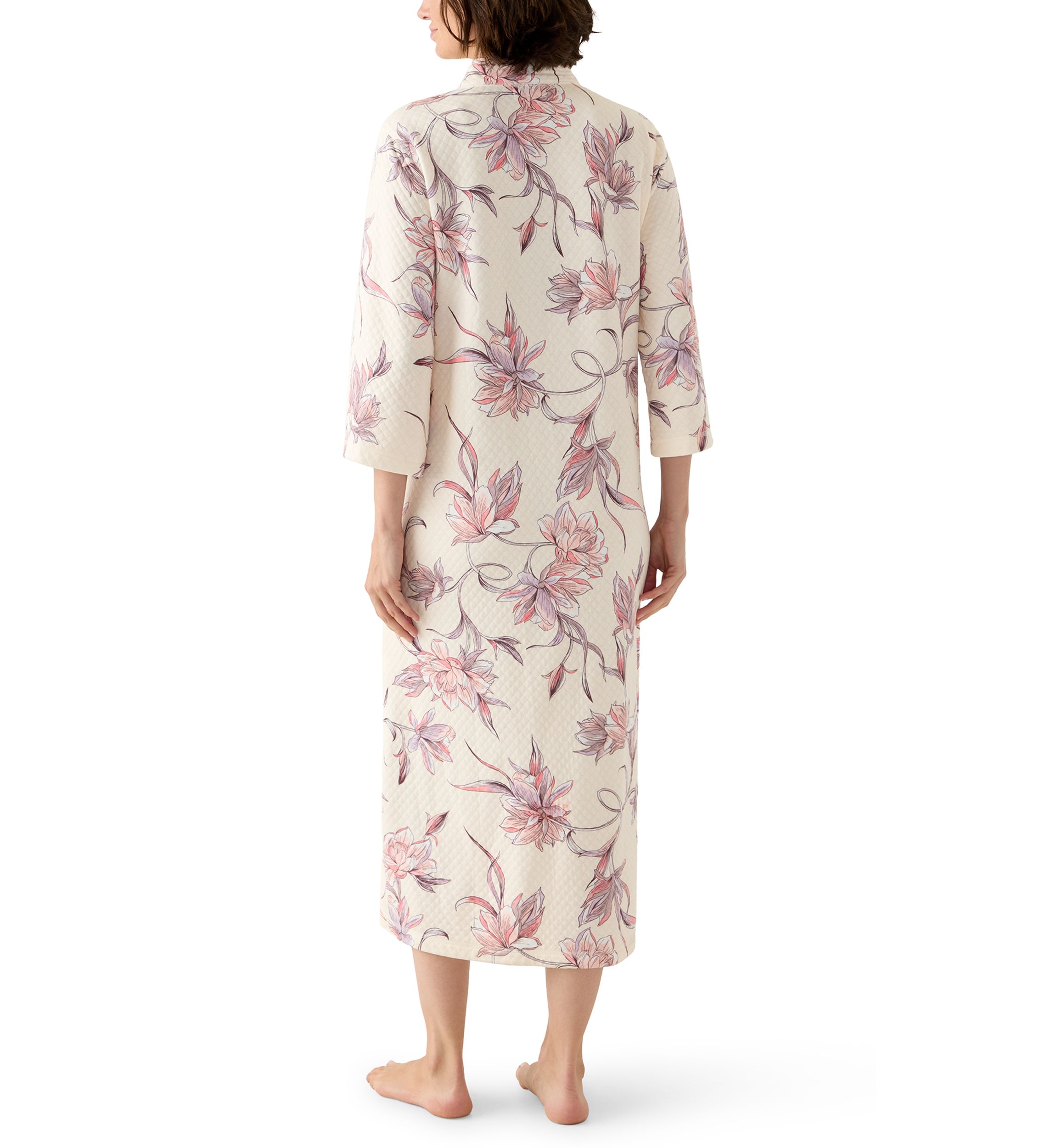 Womens Long Quilted Knit Zip Robe