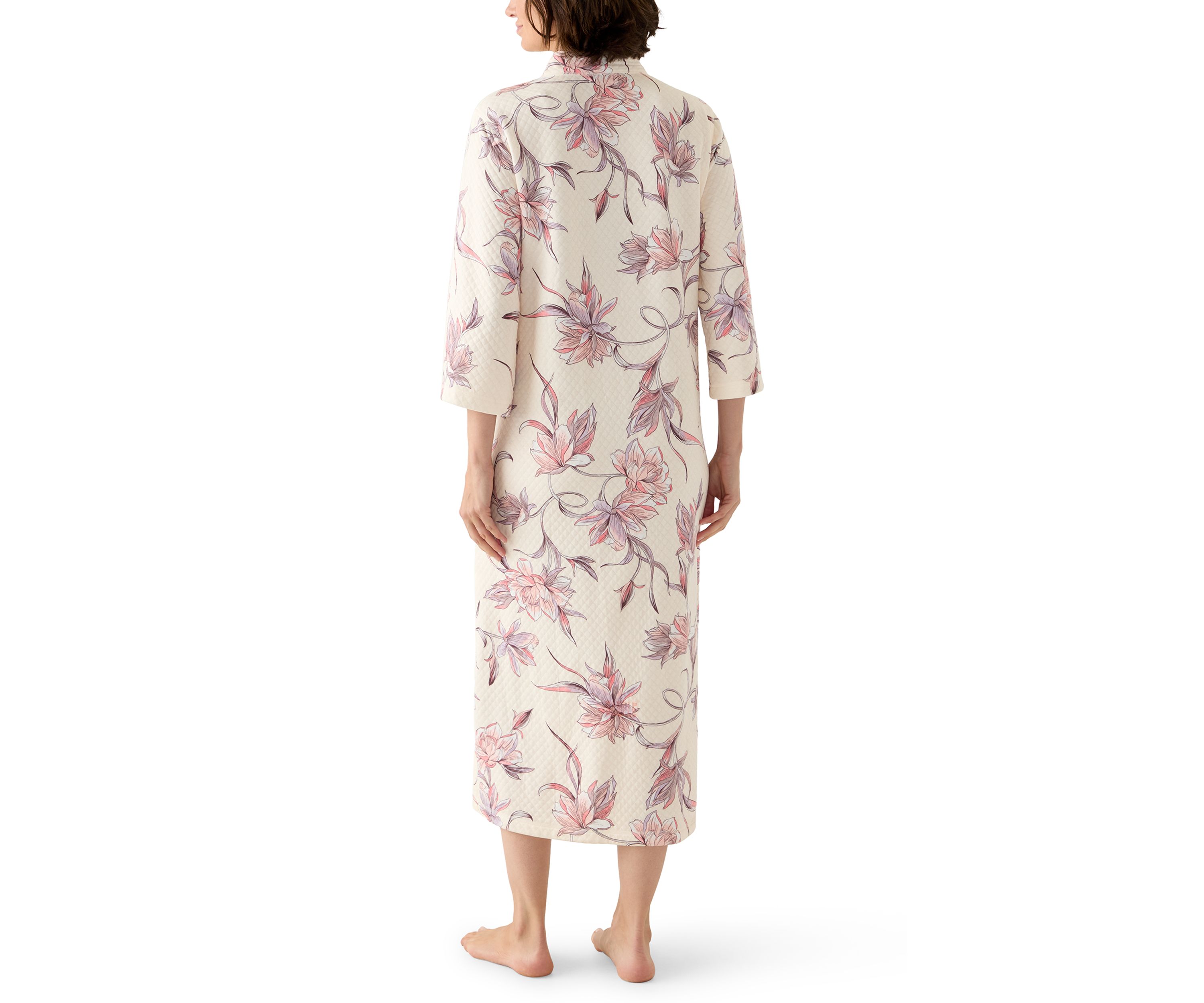 Womens Long Quilted Knit Zip Robe