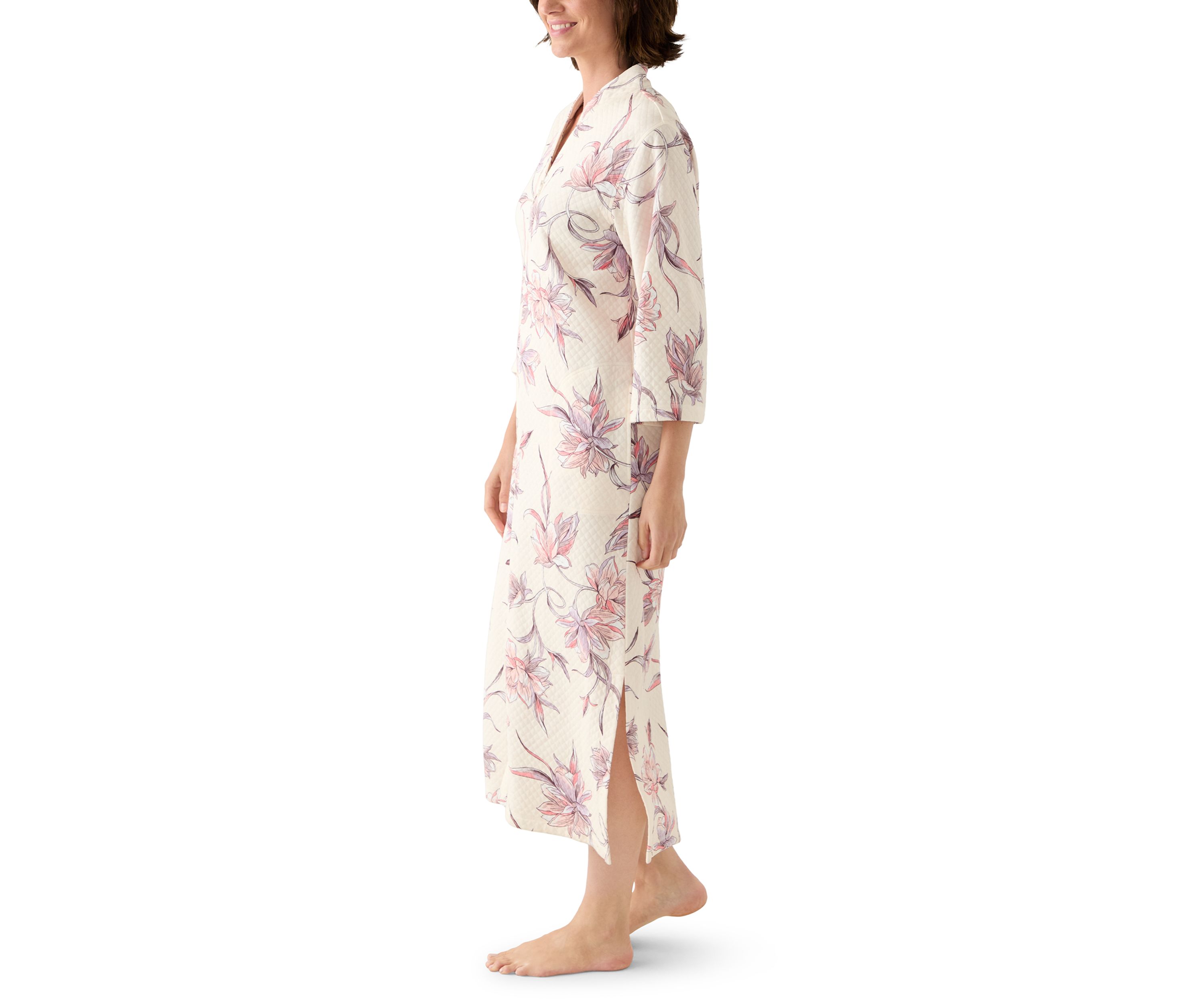 Womens Long Quilted Knit Zip Robe