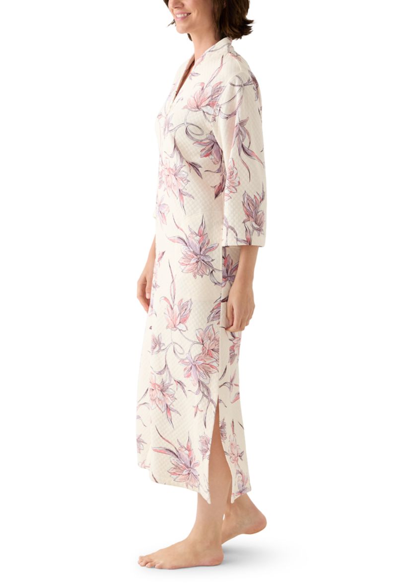 Womens Long Quilted Knit Zip Robe
