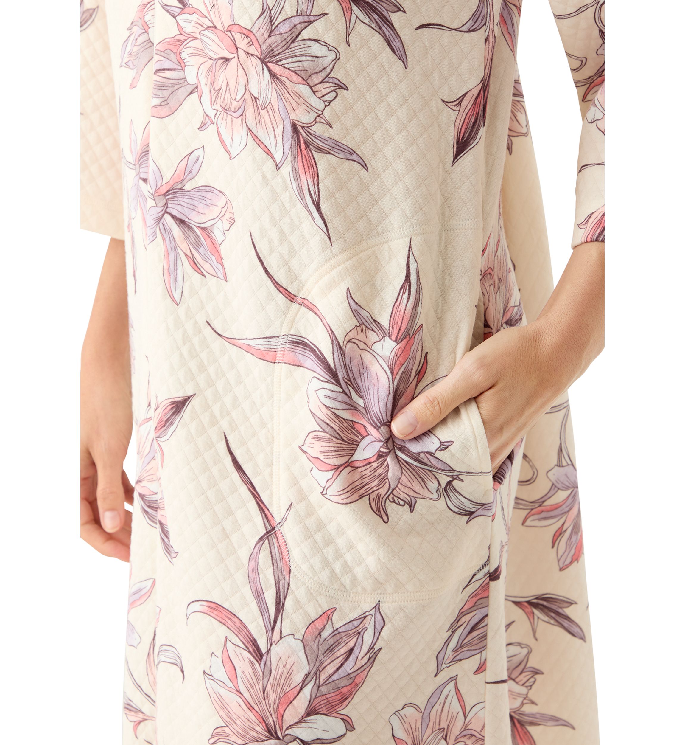 Womens Long Quilted Knit Zip Robe