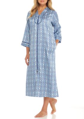 Miss Elaine Printed Long Front Zip Robe | belk