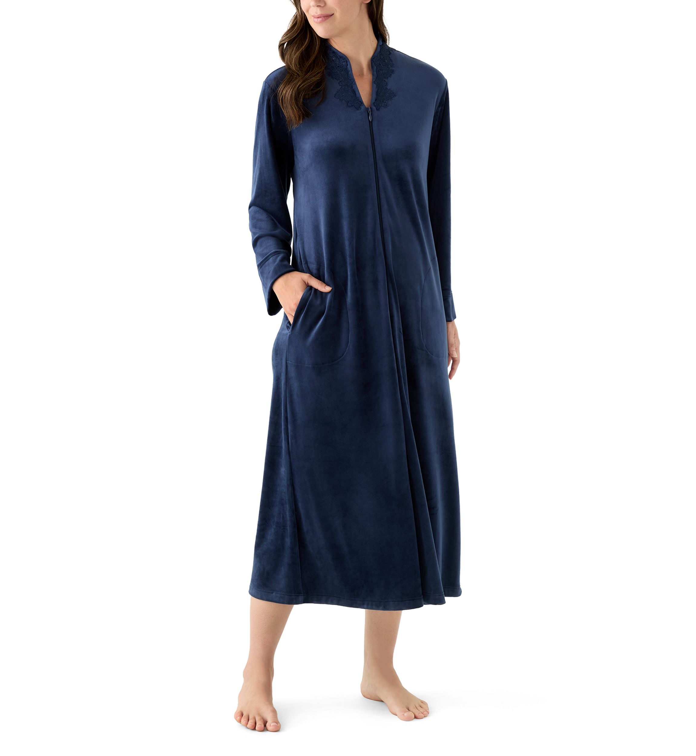 Womens Luxe Fleece Long Zip Robe