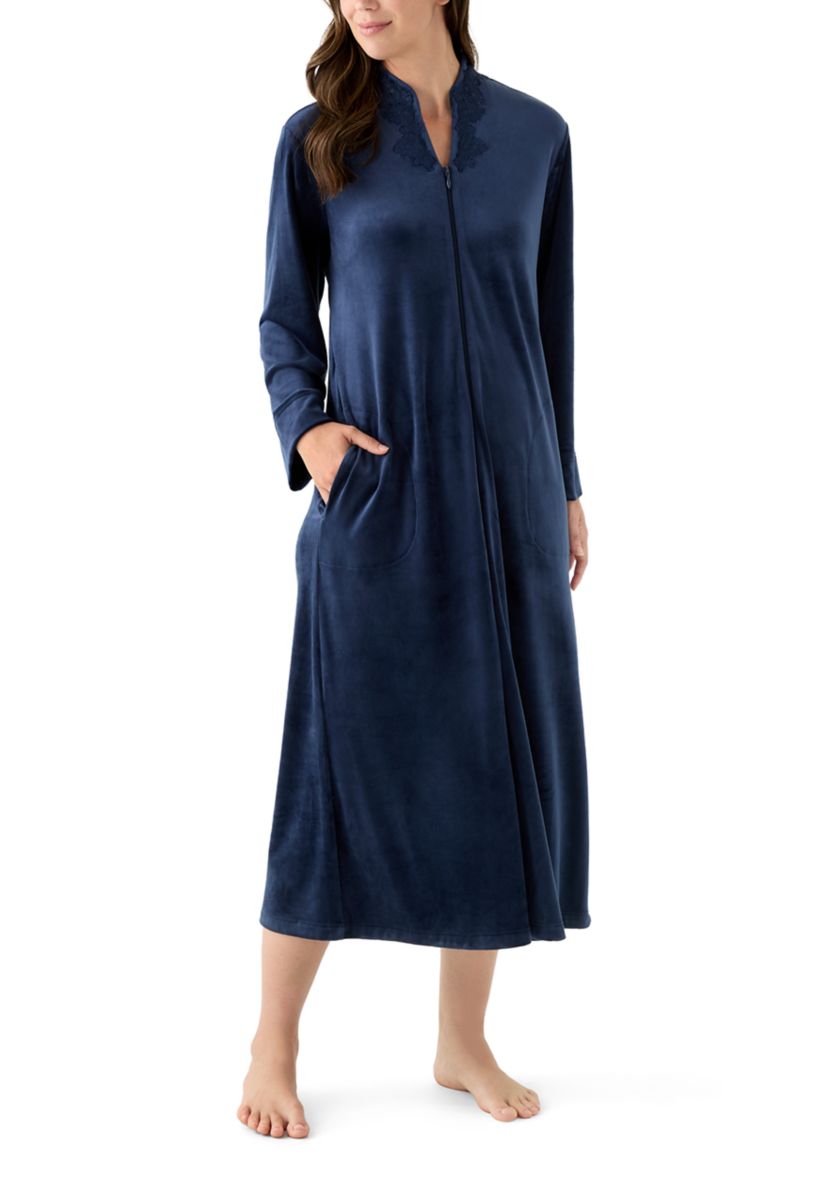 Womens Luxe Fleece Long Zip Robe