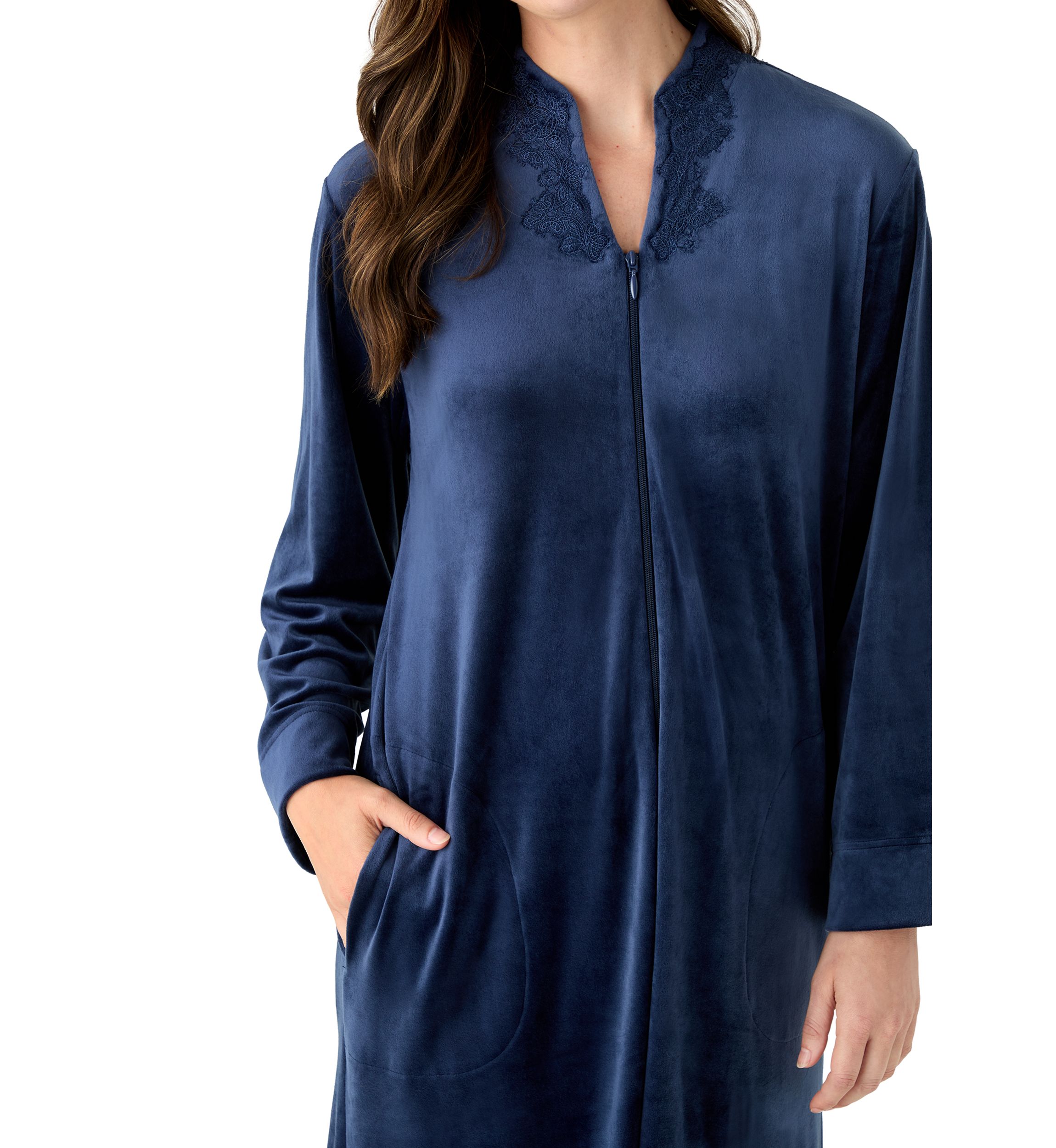 Womens Luxe Fleece Long Zip Robe
