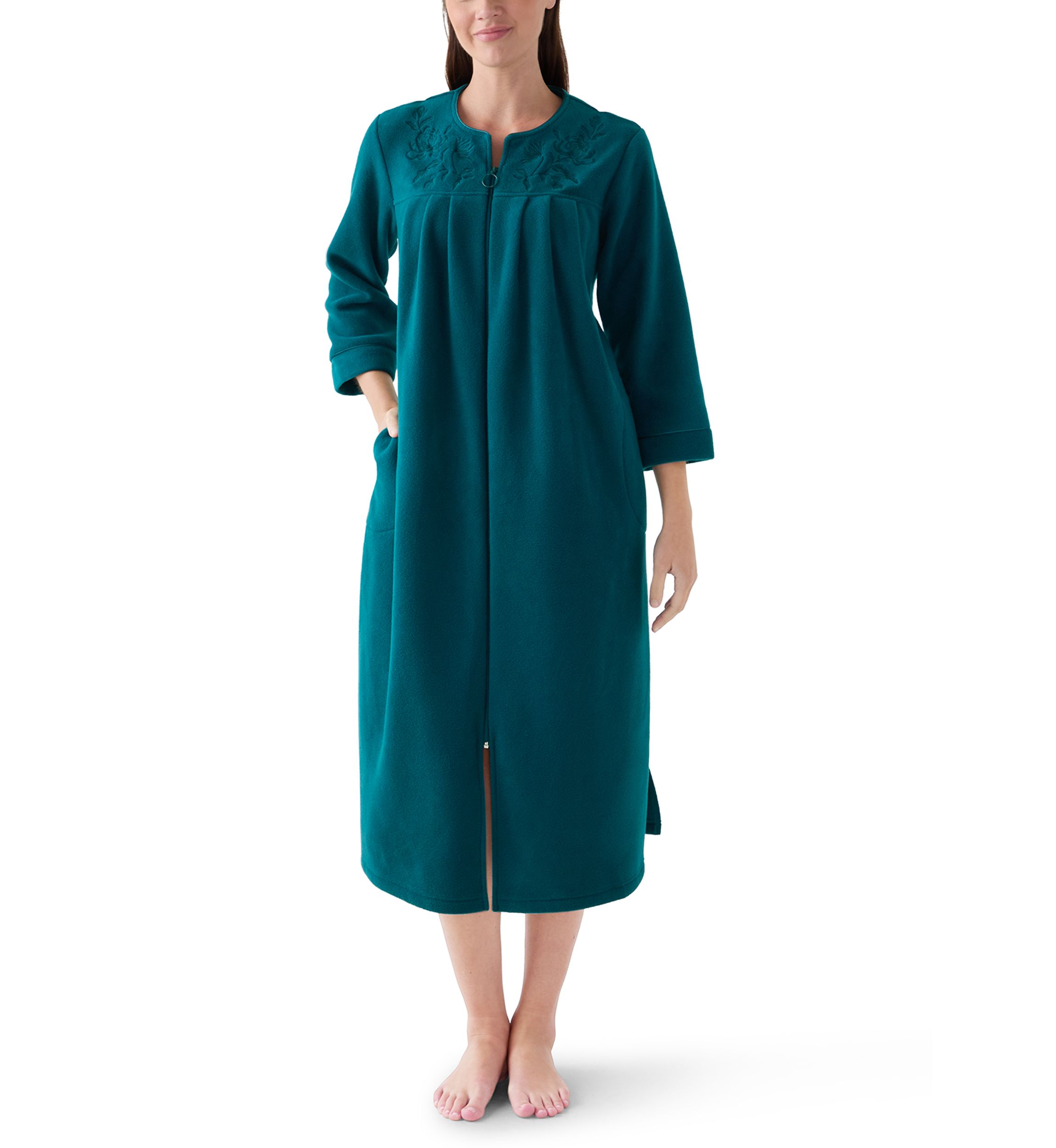 Womens Micro Fleece Long Zip Robe