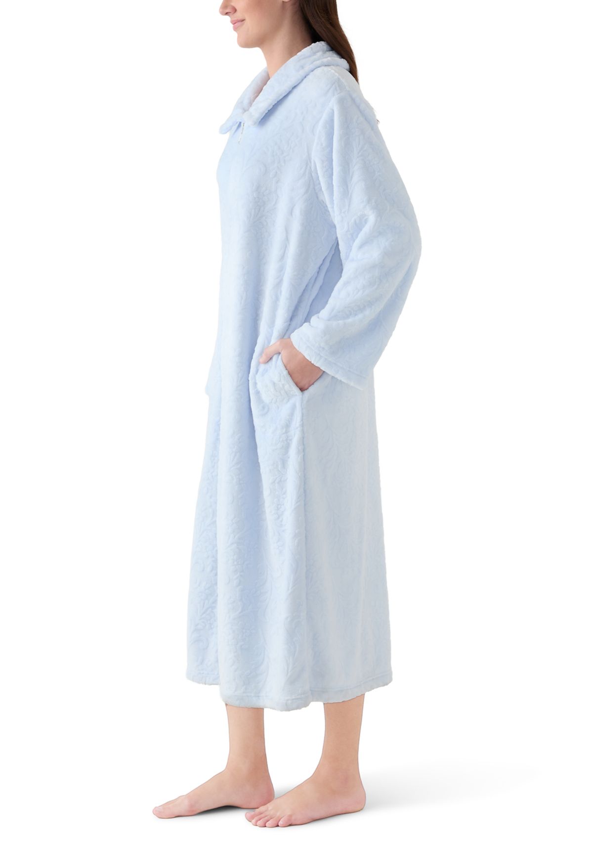 Womens French Fleece Long Zip Robe