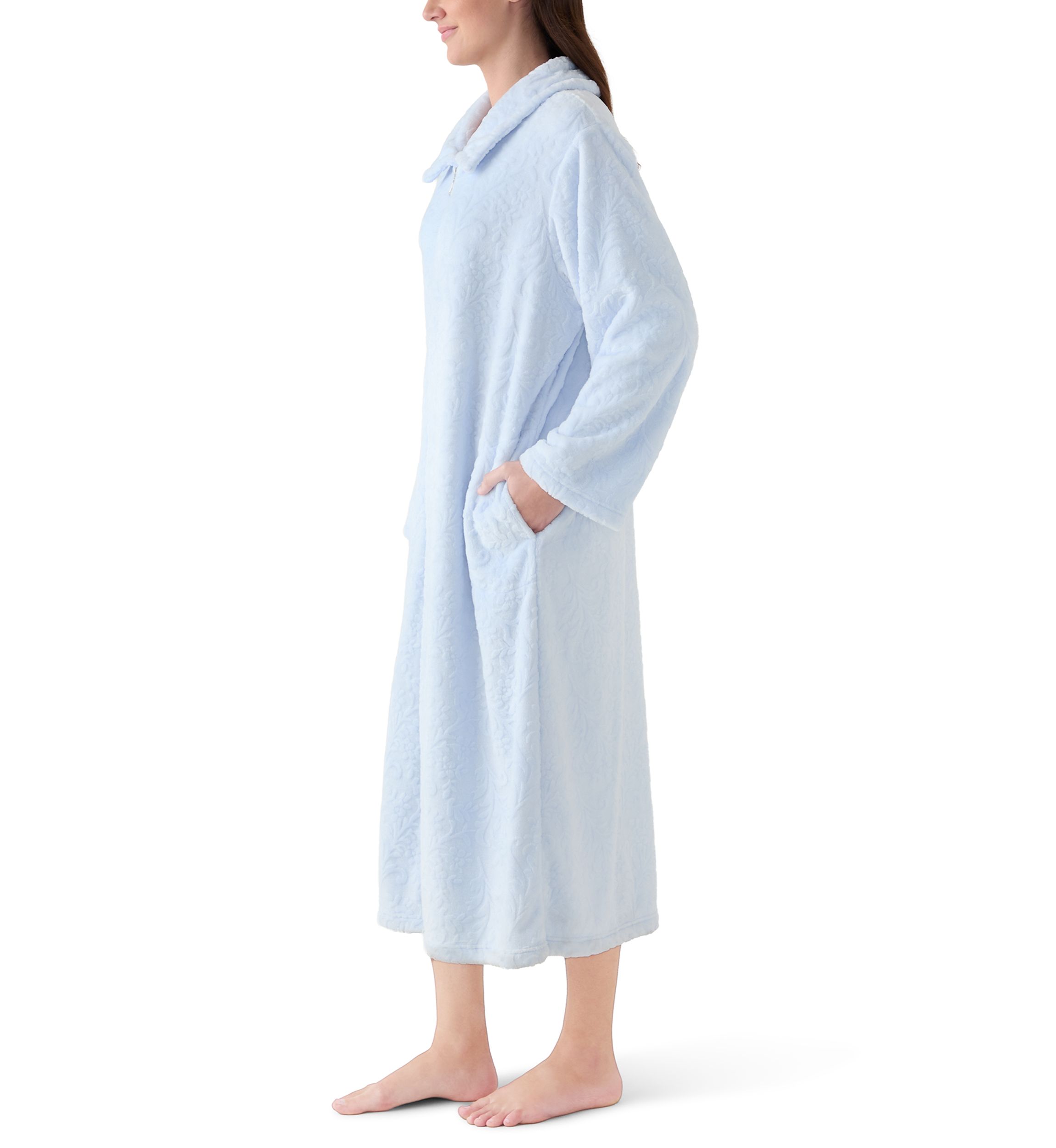 Womens French Fleece Long Zip Robe