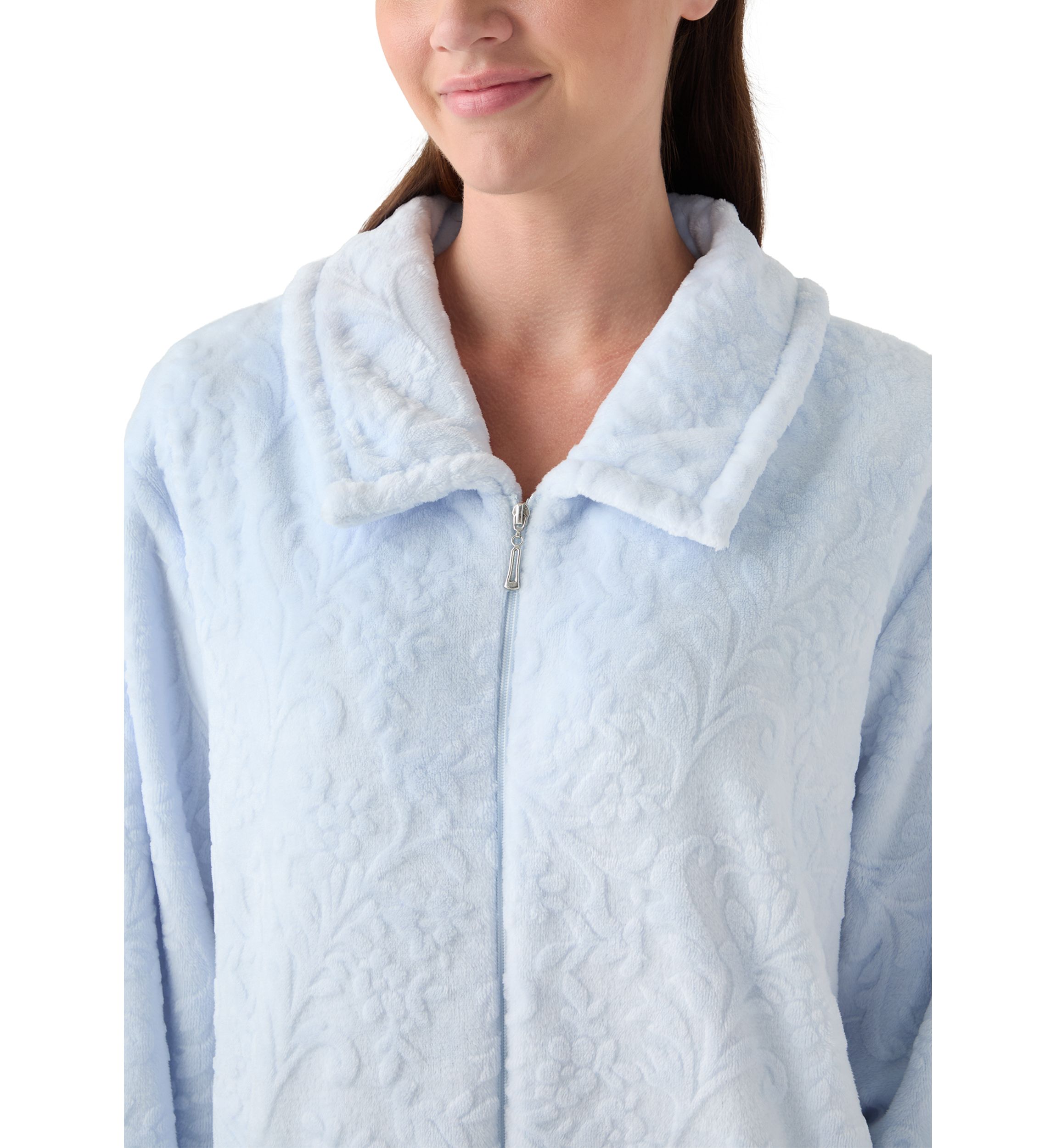 Womens French Fleece Long Zip Robe