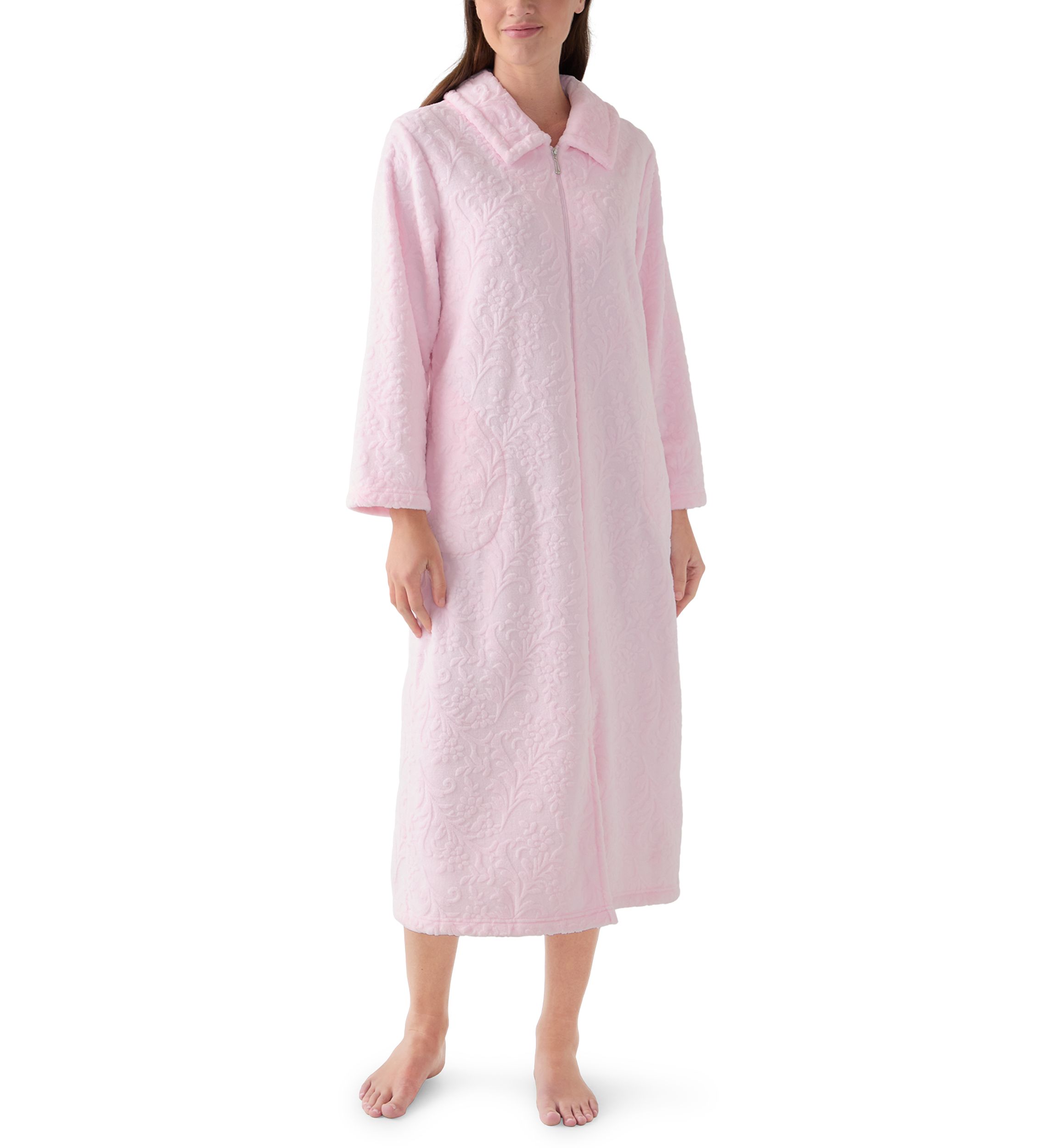 Womens French Fleece Long Zip Robe