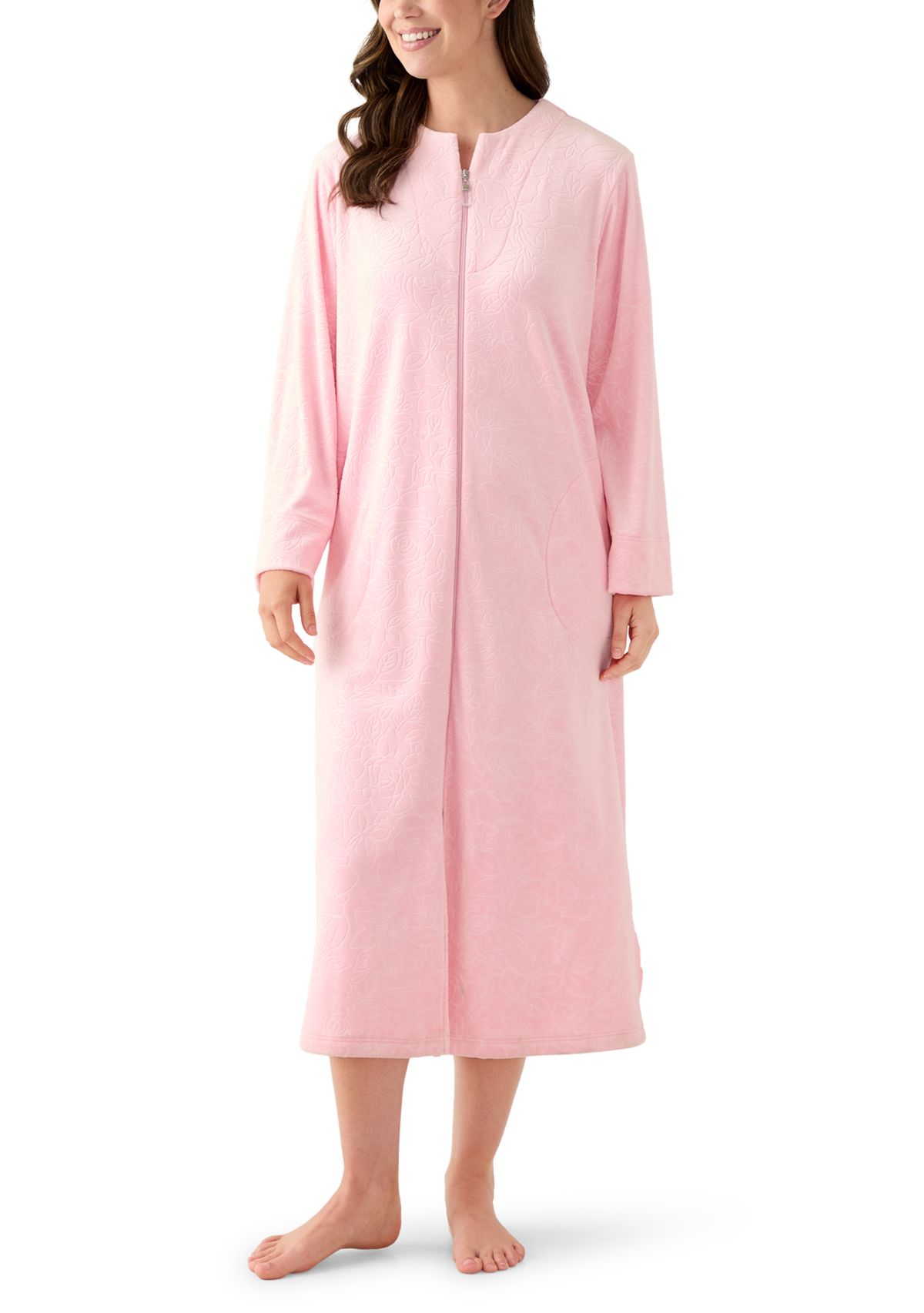 Womens Embossed Fleece Long Zip Robe