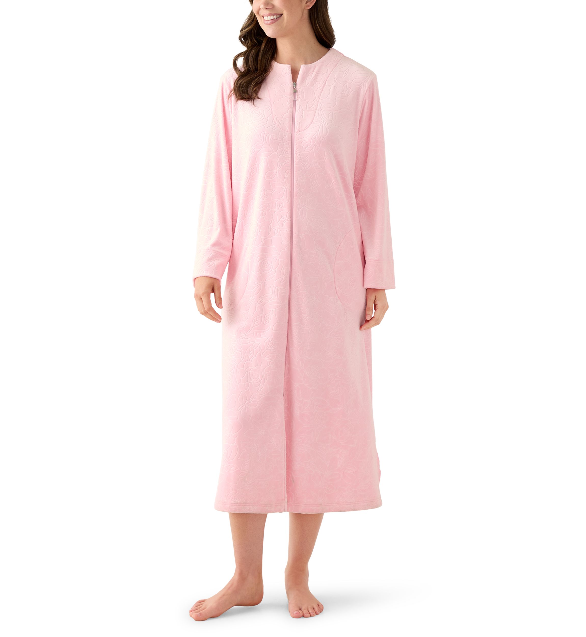 Womens Embossed Fleece Long Zip Robe