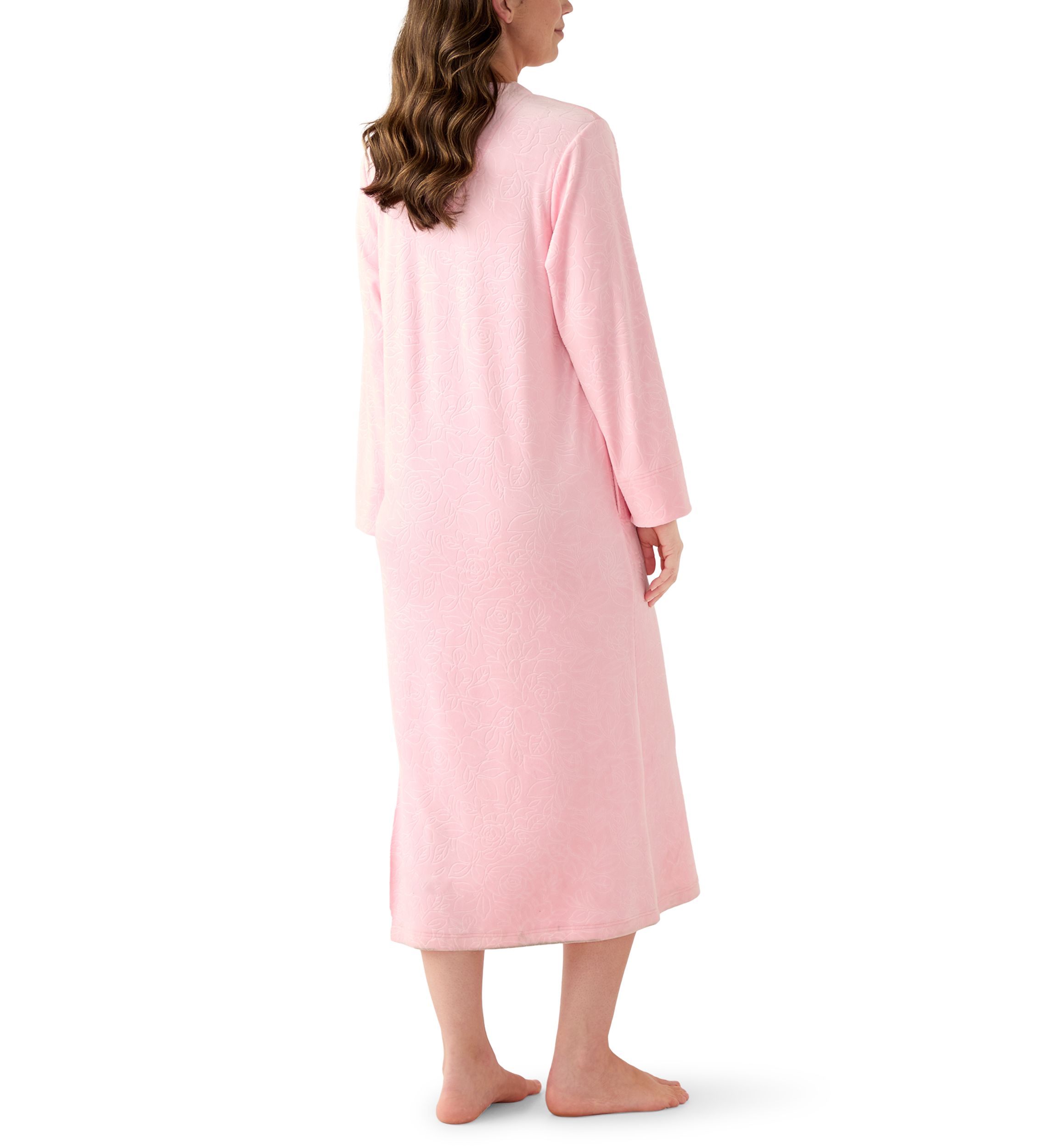 Womens Embossed Fleece Long Zip Robe