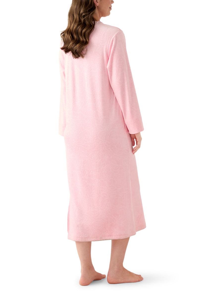 Womens Embossed Fleece Long Zip Robe
