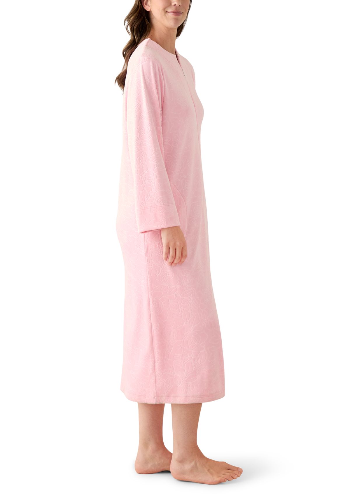 Womens Embossed Fleece Long Zip Robe