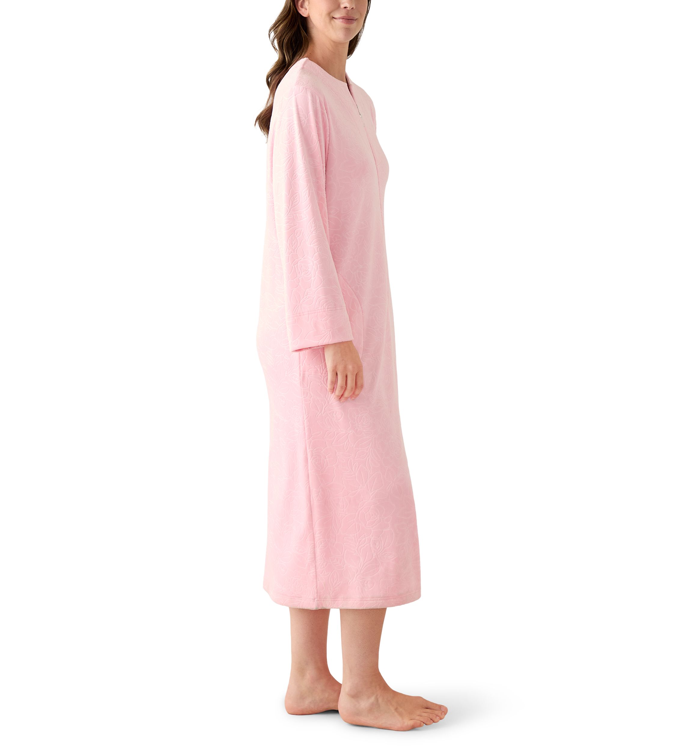 Womens Embossed Fleece Long Zip Robe