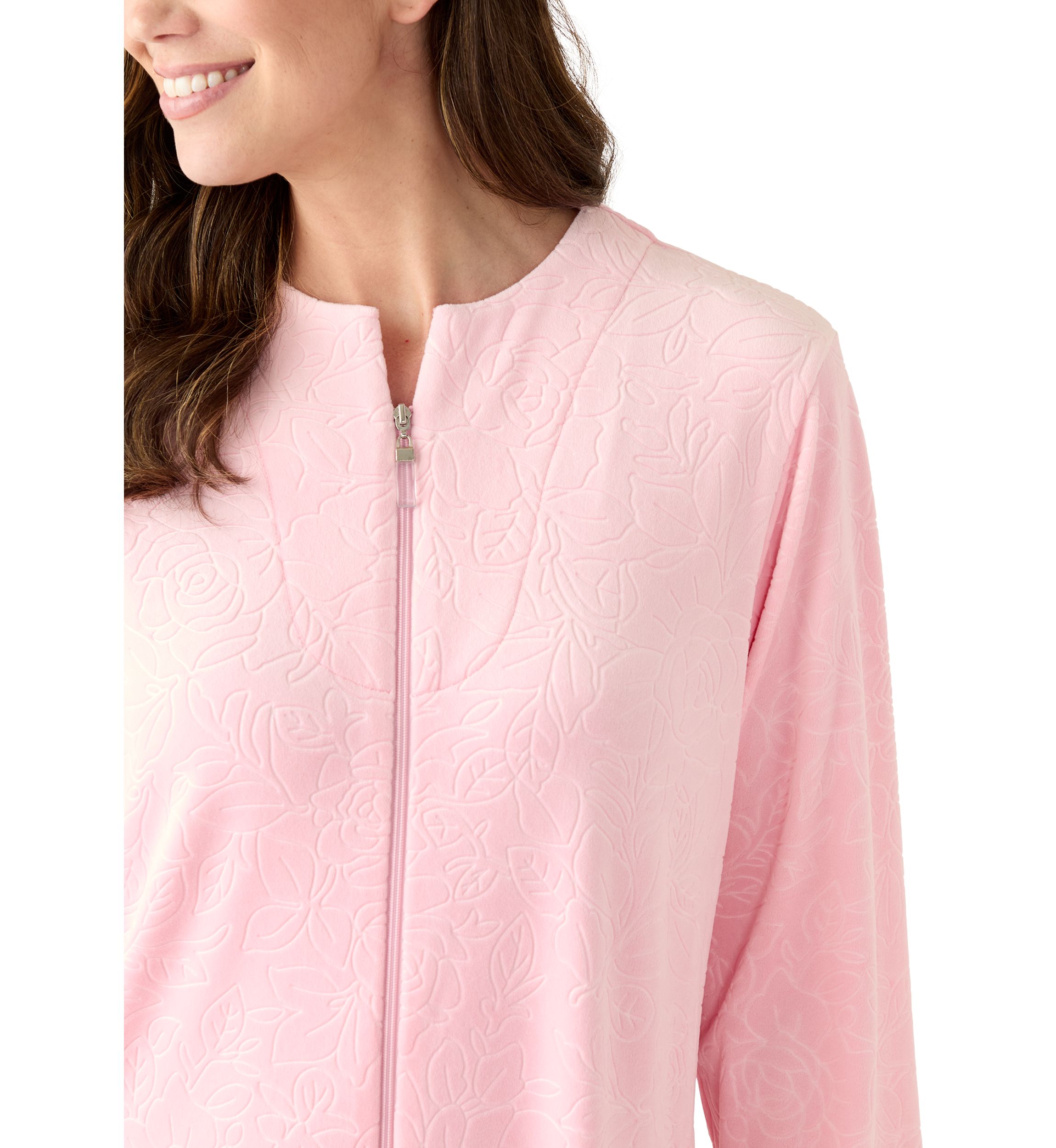 Womens Embossed Fleece Long Zip Robe