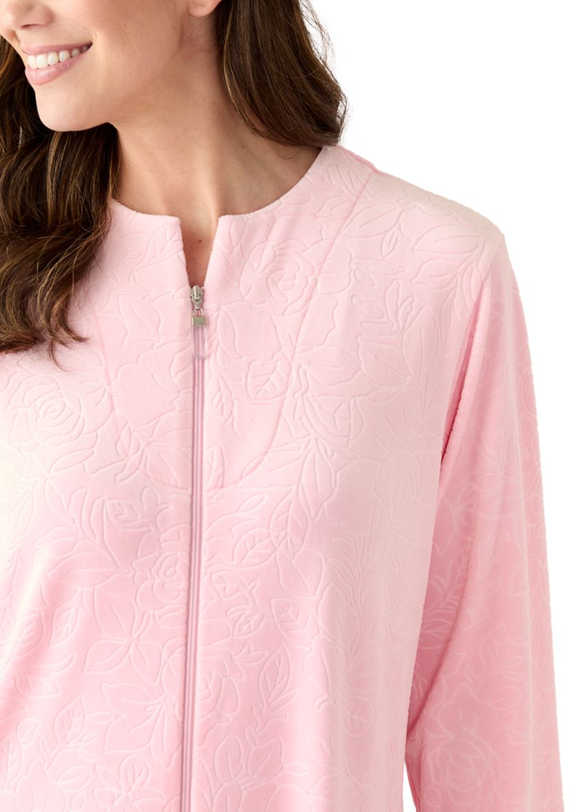 Womens Embossed Fleece Long Zip Robe