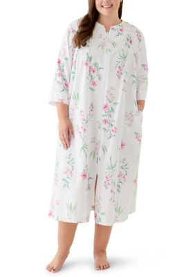 Miss Elaine Women's Plus Size Long Zip Robe, Pink, 2X