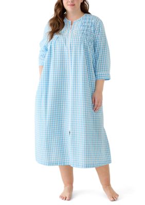 Miss Elaine Women's Plus Size Long Zip Seersucker Robe