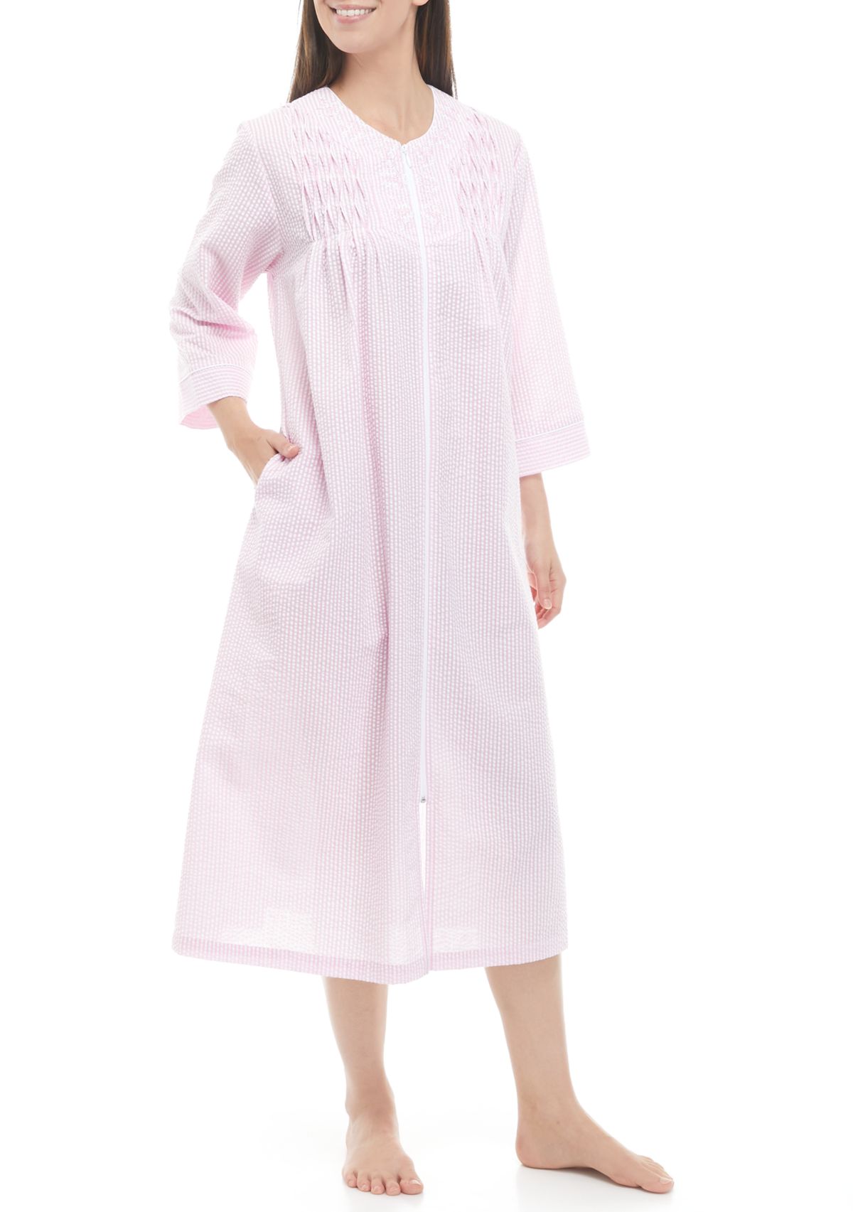 Long Seersucker Zip Nightgown