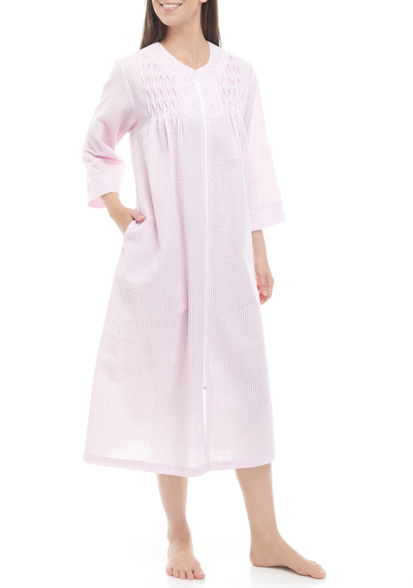 Long Seersucker Zip Nightgown