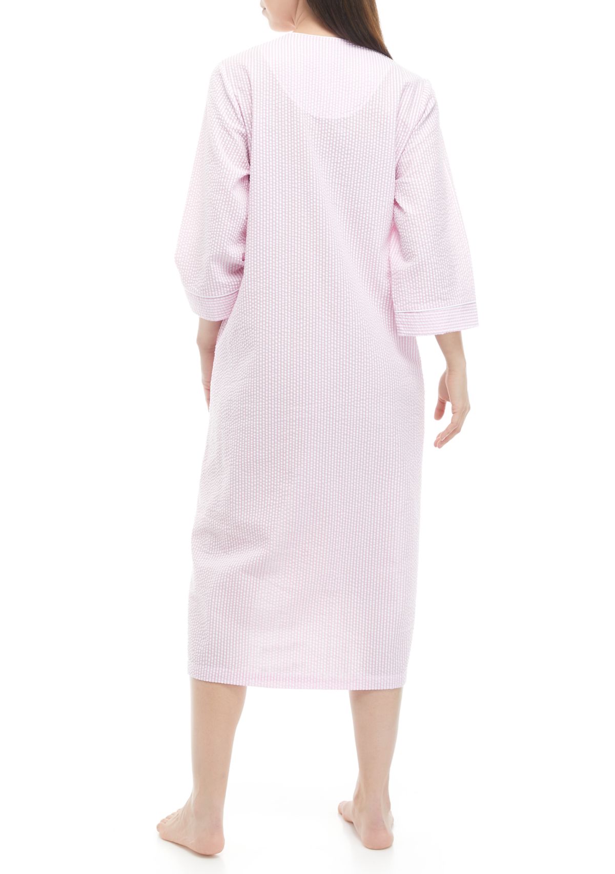 Long Seersucker Zip Nightgown