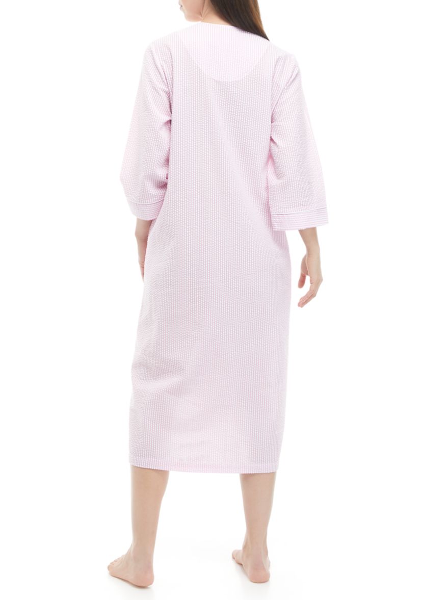 Long Seersucker Zip Nightgown