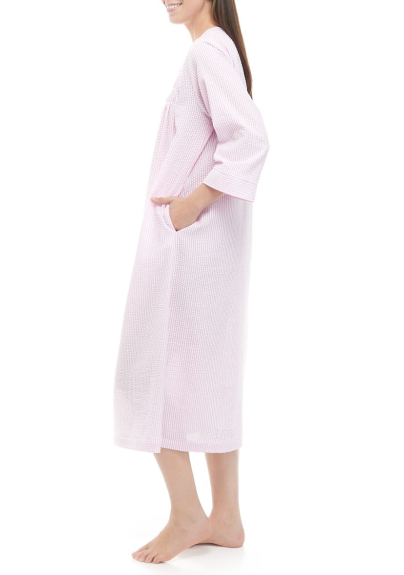 Long Seersucker Zip Nightgown