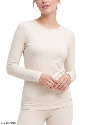 LANDS' END Women's Thermaskin Crew Neck Top, Ivory, XL